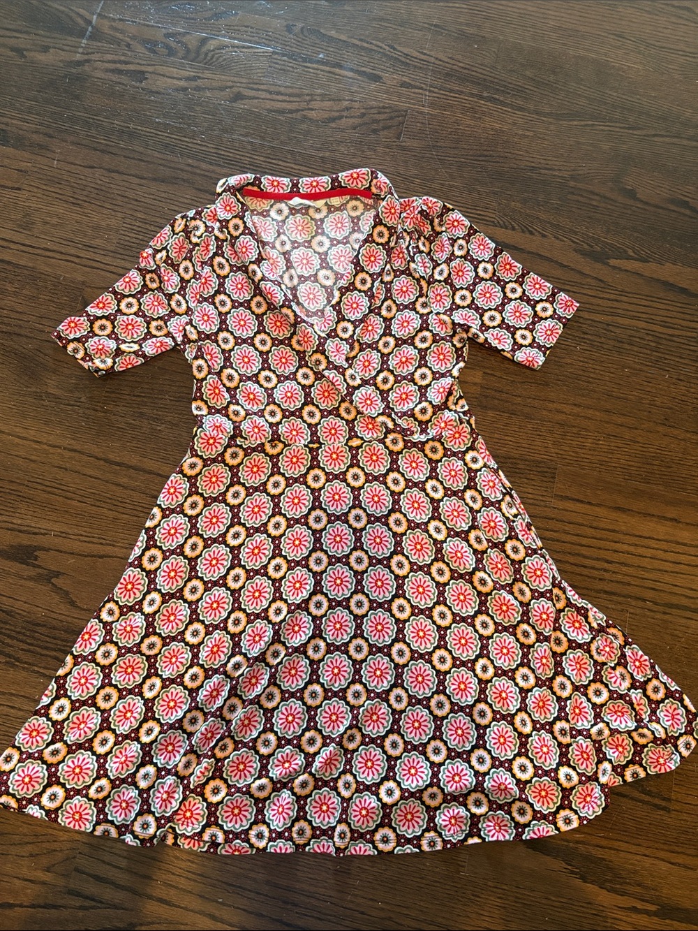 Boden Midi Wrap Dress in Pink and Brown